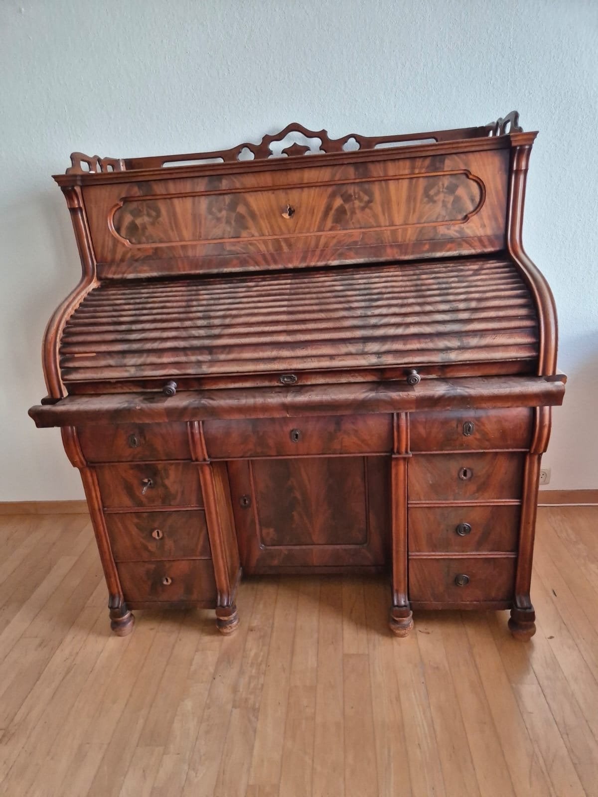 Antiek Mahonie Cilinder Bureau met Rolluik (ca. 1880-1890), Ophalen