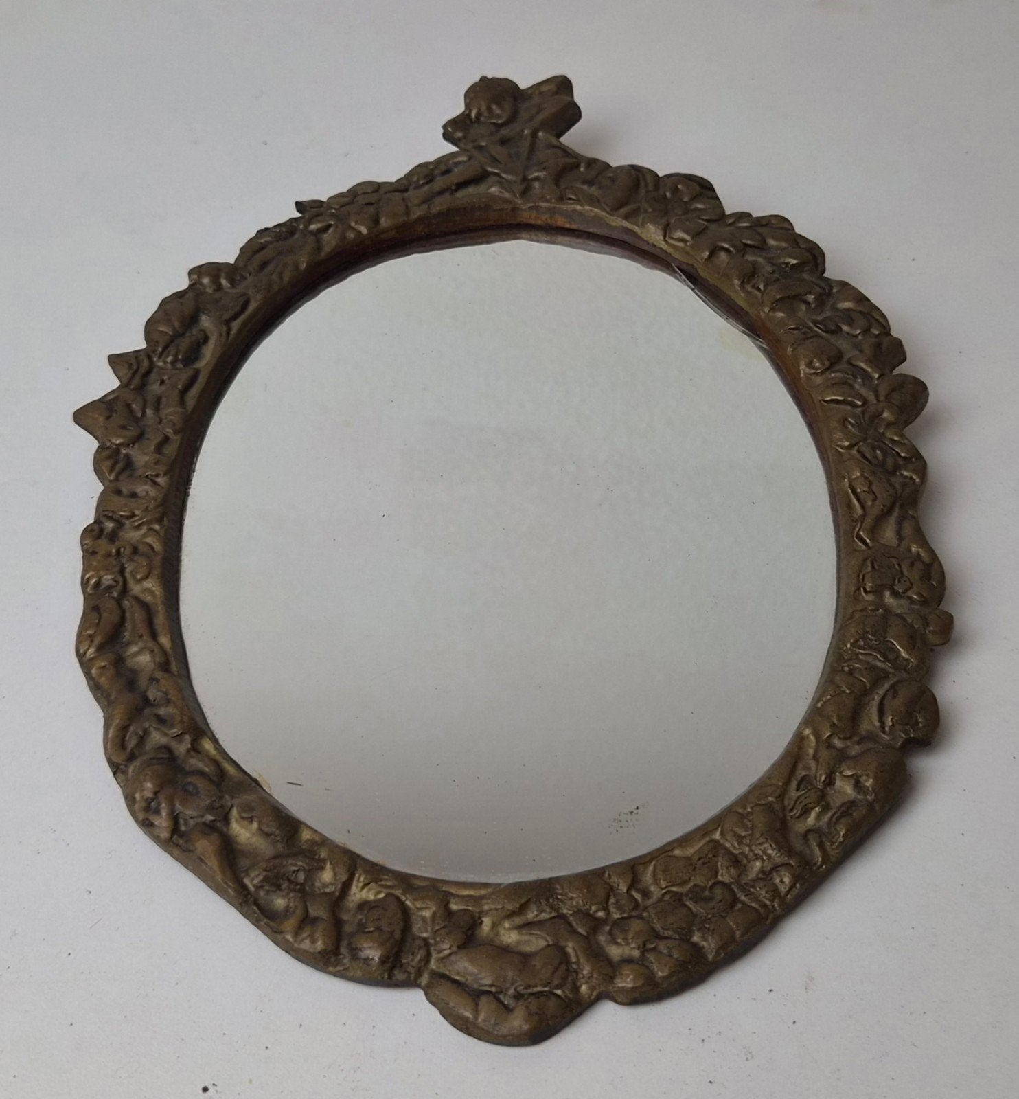 Antieke spiegel met barokke lijst, Ophalen of Verzenden, Ovaal, Minder dan 50 cm