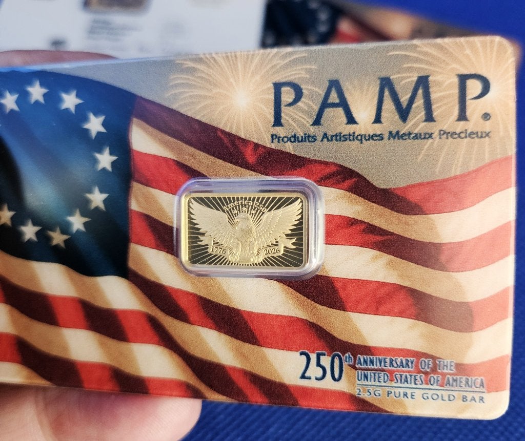 PAMP    GOUD  BAARTJE  250 JAAR  AMERIKA  2,5 GRAM, Ophalen of Verzenden, Goud