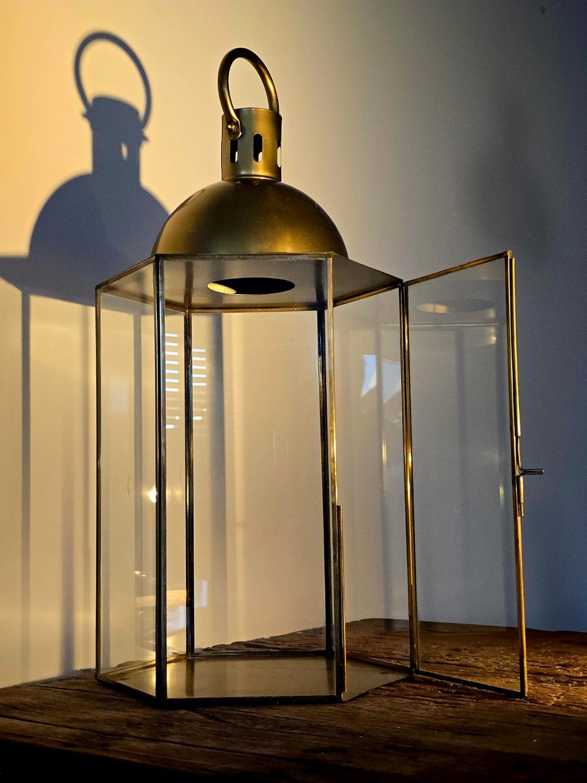 Prachtige Grote Messing Lantaarn / Windlicht (58 cm), Ophalen of Verzenden, Glas, Lantaarn