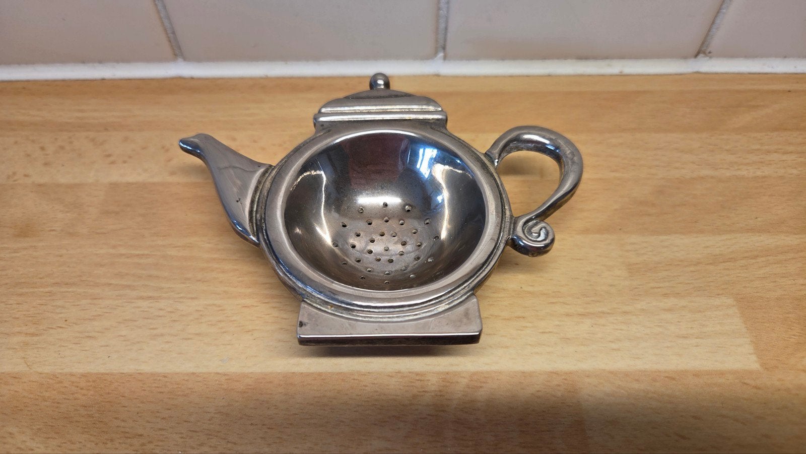 Vintage theezeefje in theepotvorm met lekbakje, Ophalen of Verzenden