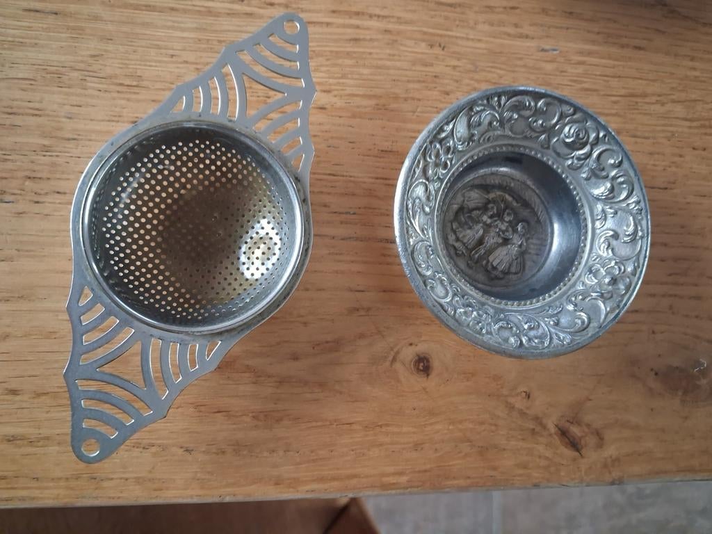 Zilveren theezeefje met schaaltje, Antiek en Kunst, Ophalen of Verzenden