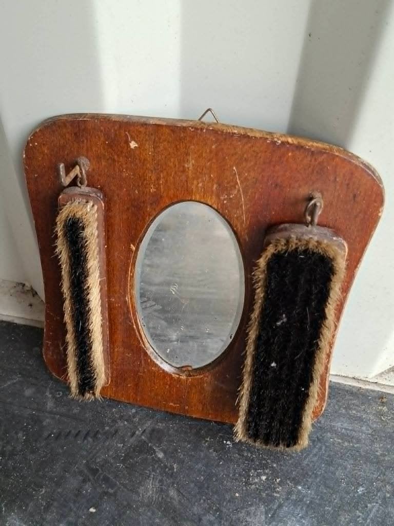 Houten halspiegel, Antiek en Kunst, Ophalen, Rechthoekig, Minder dan 50 cm