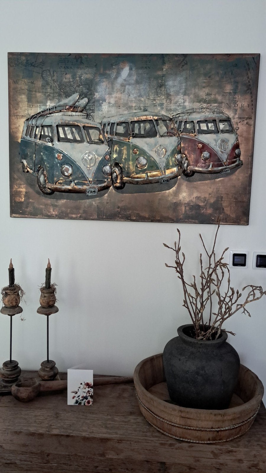 3D Metalen Schilderij VW Busjes 120x80 cm, Huis en Inrichting, Woonaccessoires | Schilderijen, Tekeningen en Foto's, Ophalen, Minder dan 50 cm