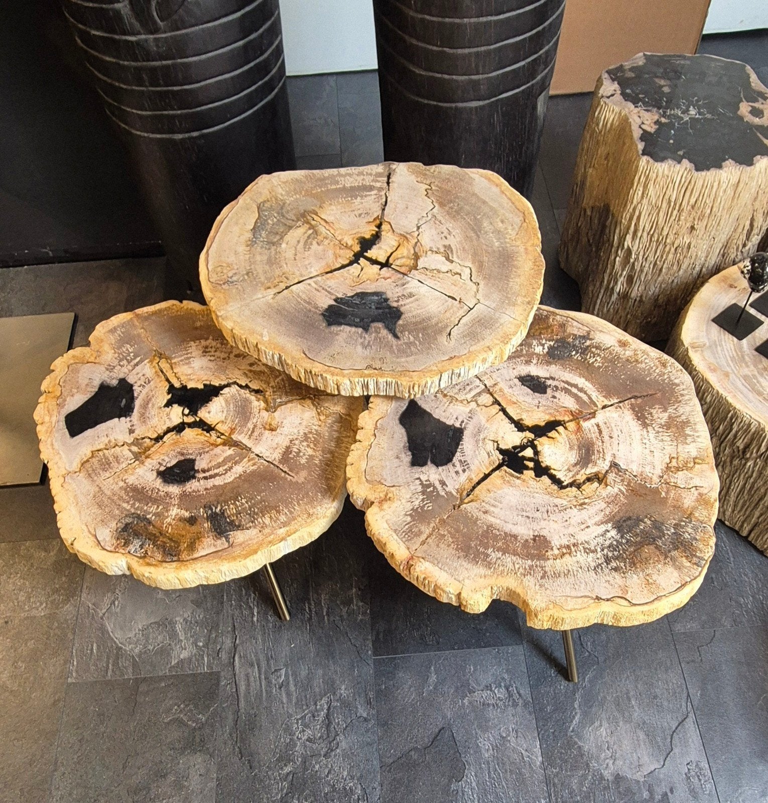 Versteend hout salontafel set van 3, Overige materialen, 50 tot 100 cm, 2841bh, Nieuw