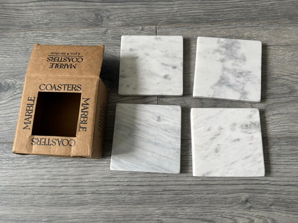 Set van 4 marmeren onderzetters, Ophalen of Verzenden, Zo goed als nieuw, Wit, Natuurlijk materiaal