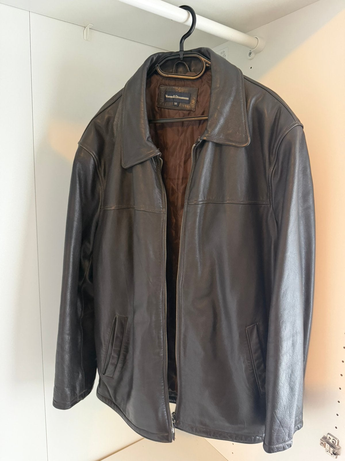 Vintage Leren Herenjas - V&D Echt Leer (Maat 56), Kleding | Heren, Jassen | Winter, Ophalen of Verzenden, Zo goed als nieuw, Maat 56/58 (XL)
