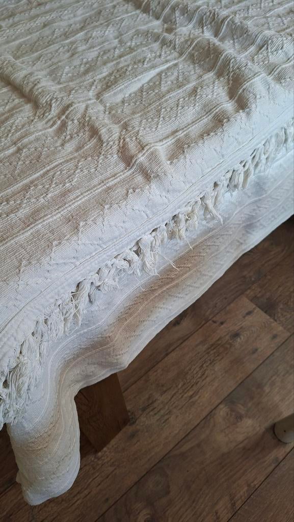 Grand foulards voor bank of bed met franjes crème, Ophalen of Verzenden, Gebruikt