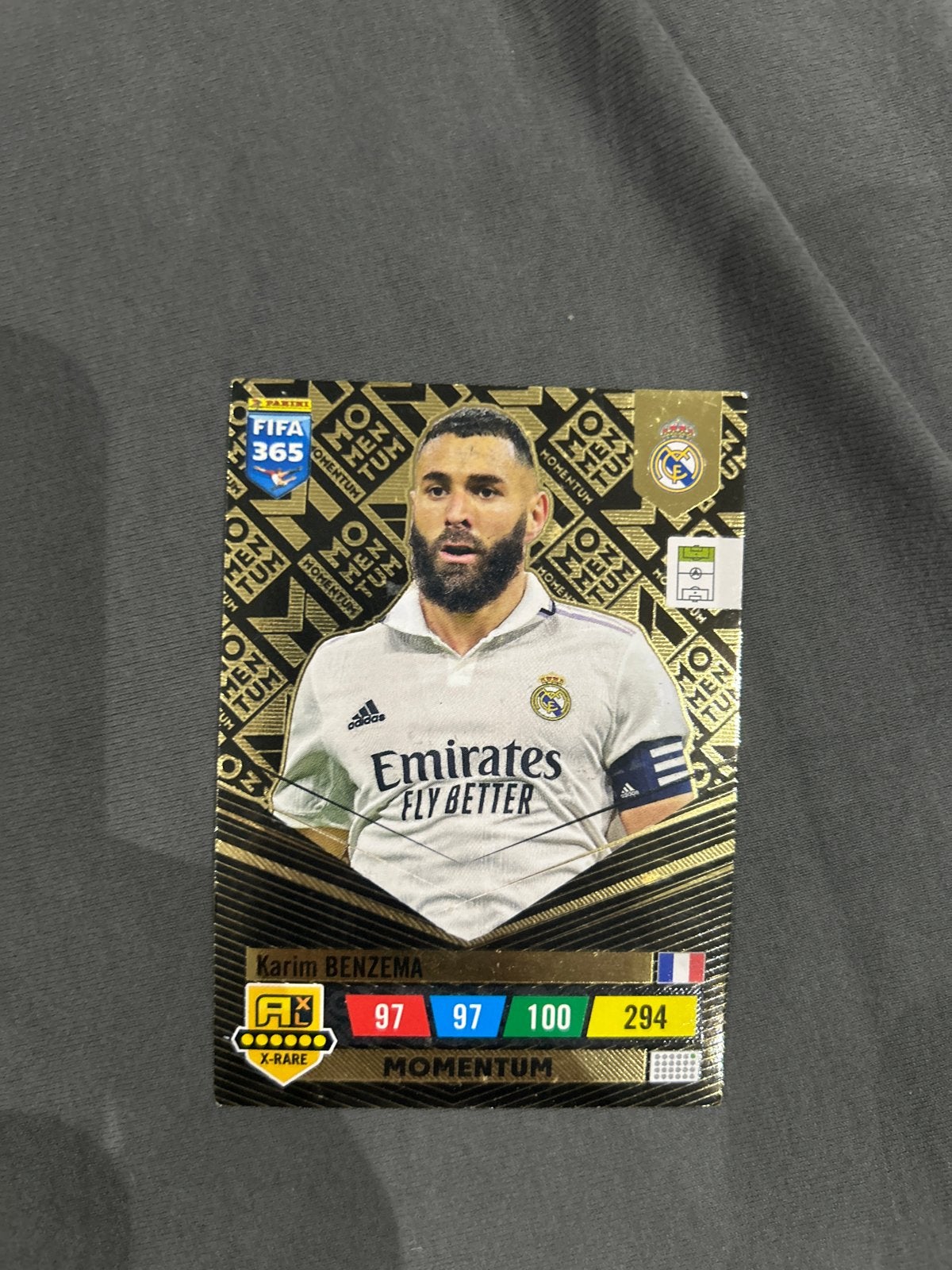 Panini FIFA 365 Adrenalyn XL Karim Benzema Momentum X-Rare, Ophalen of Verzenden, Zo goed als nieuw, Buitenlandse clubs, Spelerskaart