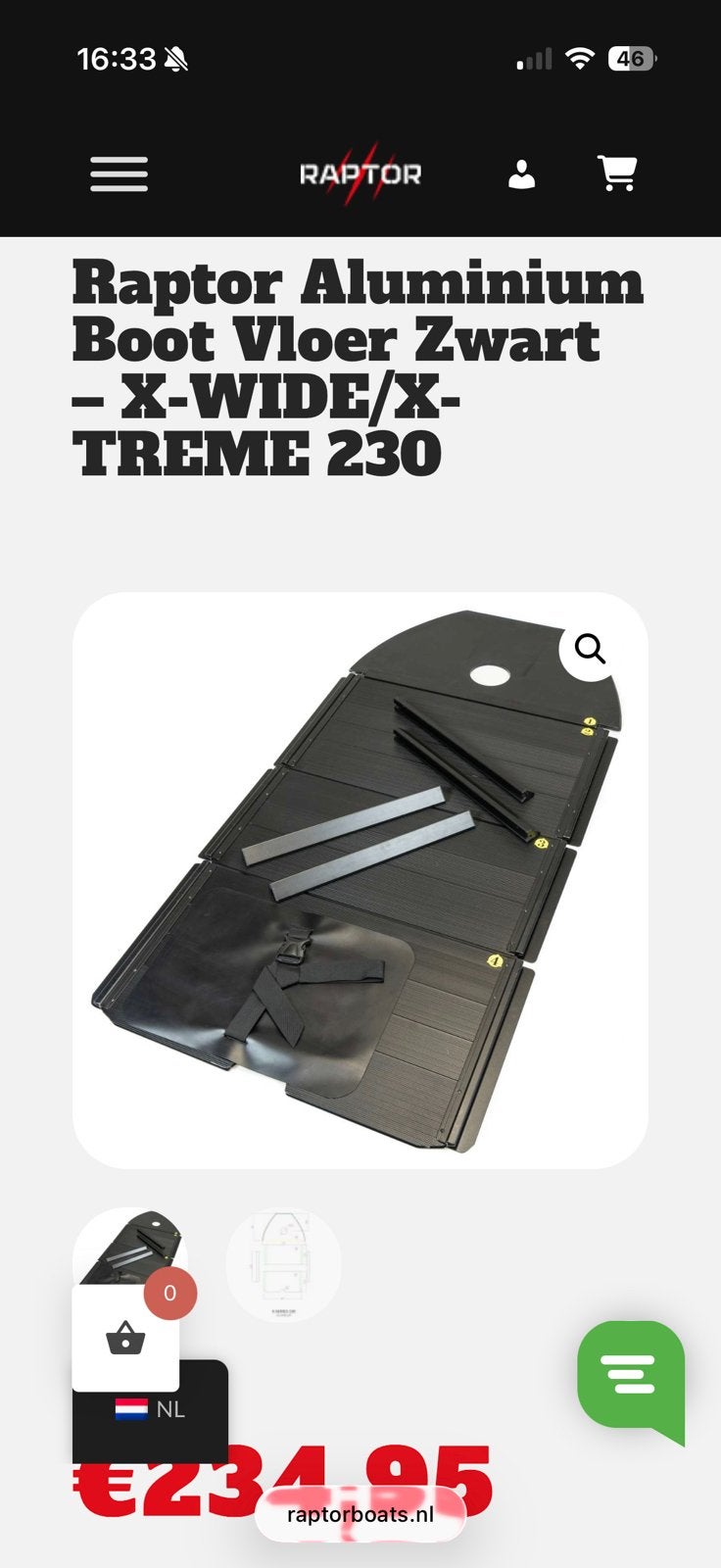 Raptor aluminium bodem 2.30 wide, Ophalen of Verzenden, Zo goed als nieuw, Overige typen