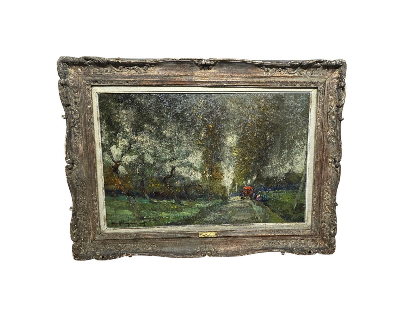 Impressionistisch Landschap met Rode huifkar. Hagemans Paul, Ophalen of Verzenden