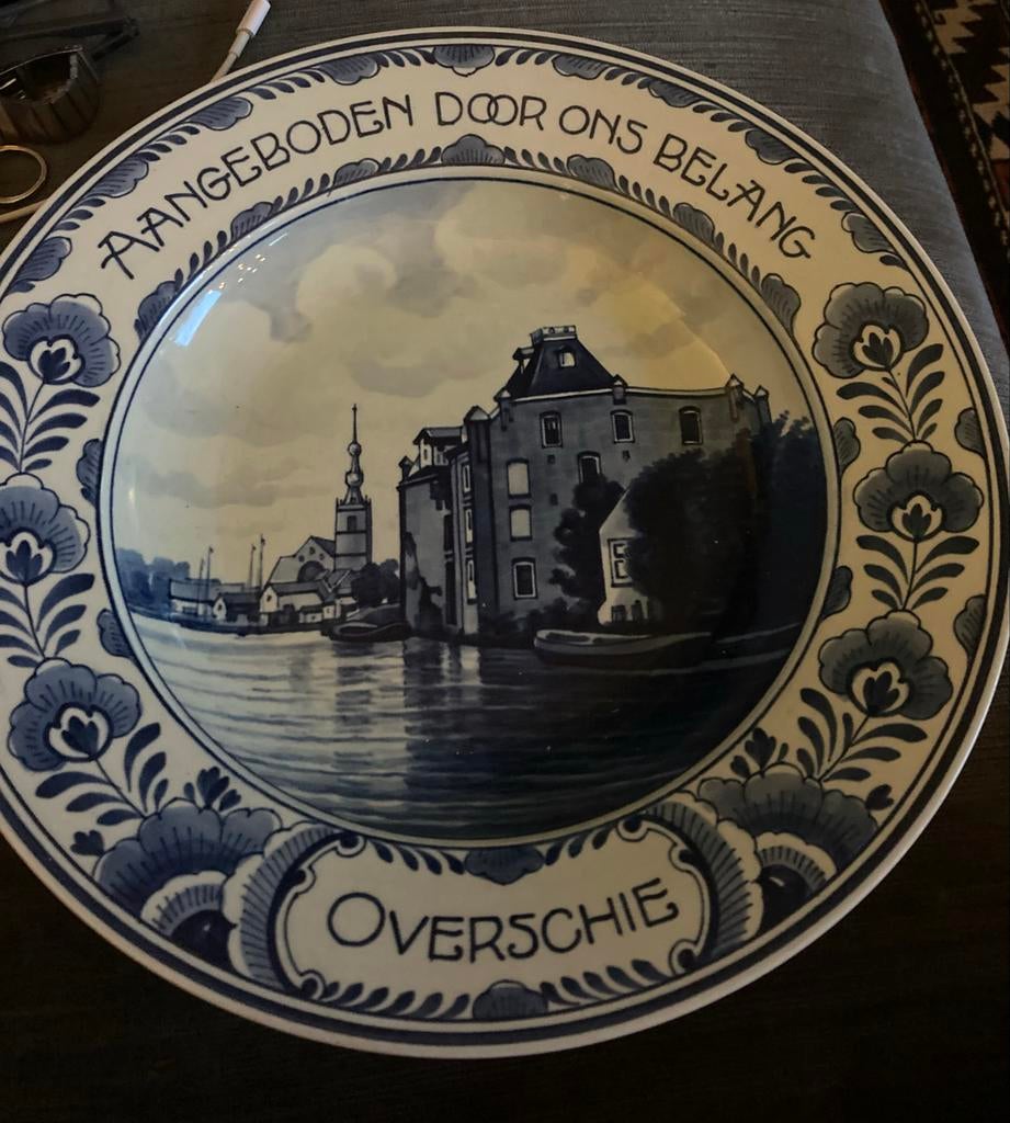Zeldzaam Delftsblauw wandbord  ‘ Ons Belang" Overschie, Ophalen of Verzenden