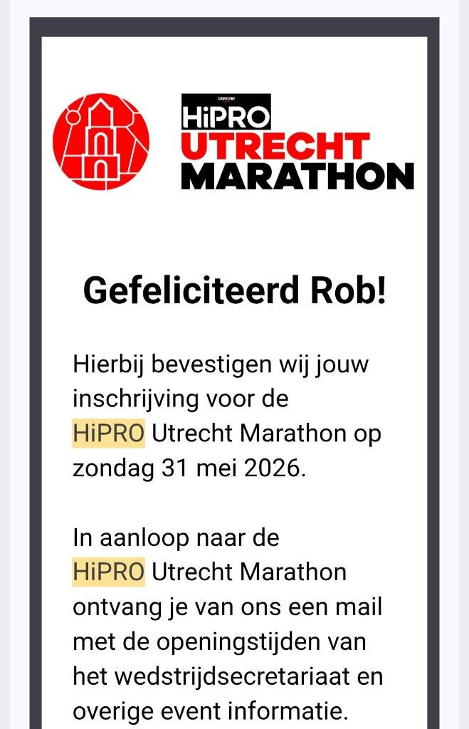Startbewijs halve marathon Utrecht, Overige merken, Overige typen, Nieuw, Ophalen of Verzenden