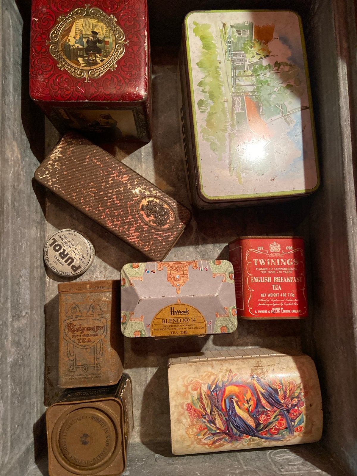 Vintage theeblikken en blikken verzameling, Ophalen of Verzenden, Gebruikt, Thee, Overige merken