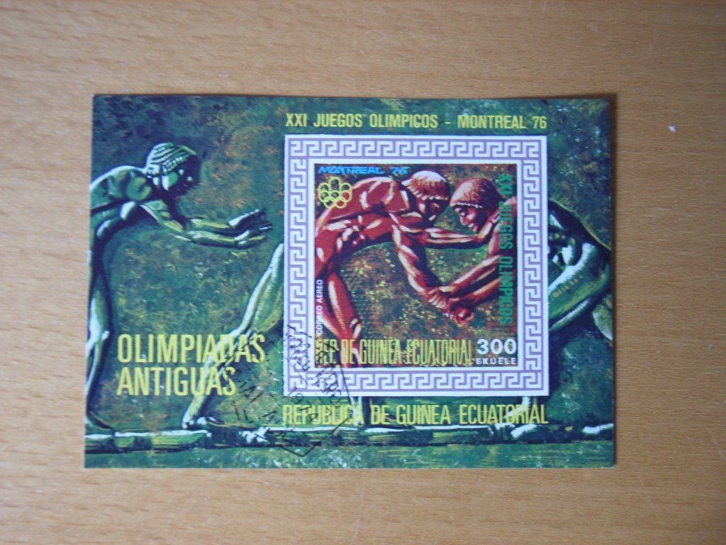 B  Guinee ecuatorial blok worstelen Olymp.Montreal 1976, Ophalen, Gestempeld, Sport