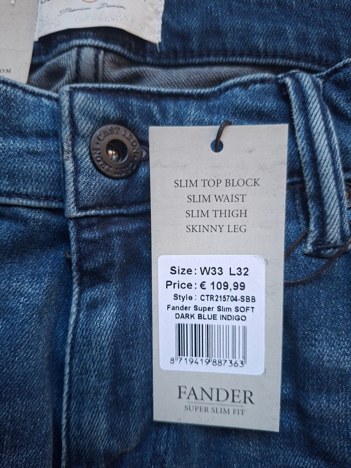 Cast Iron Fander superslimfit jeans W33 L32, Blauw, Nieuw, Ophalen of Verzenden, W33 - W34 (confectie 48/50)