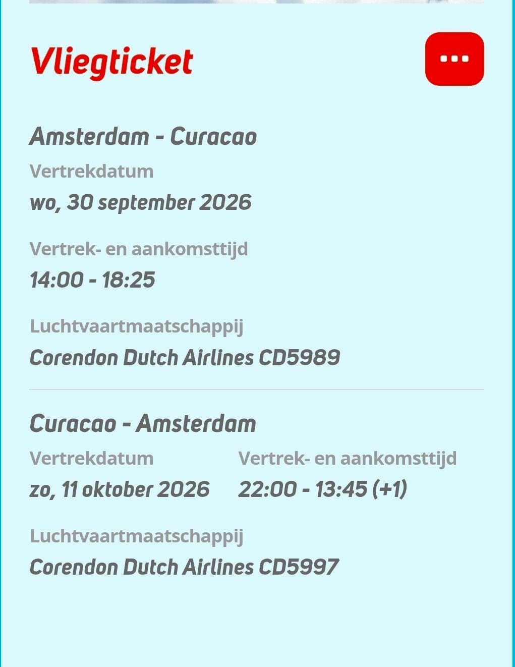 Vliegticket naar Curaçao, Tickets en Kaartjes, Eén persoon, Vliegtuig, Met bestemming of datum