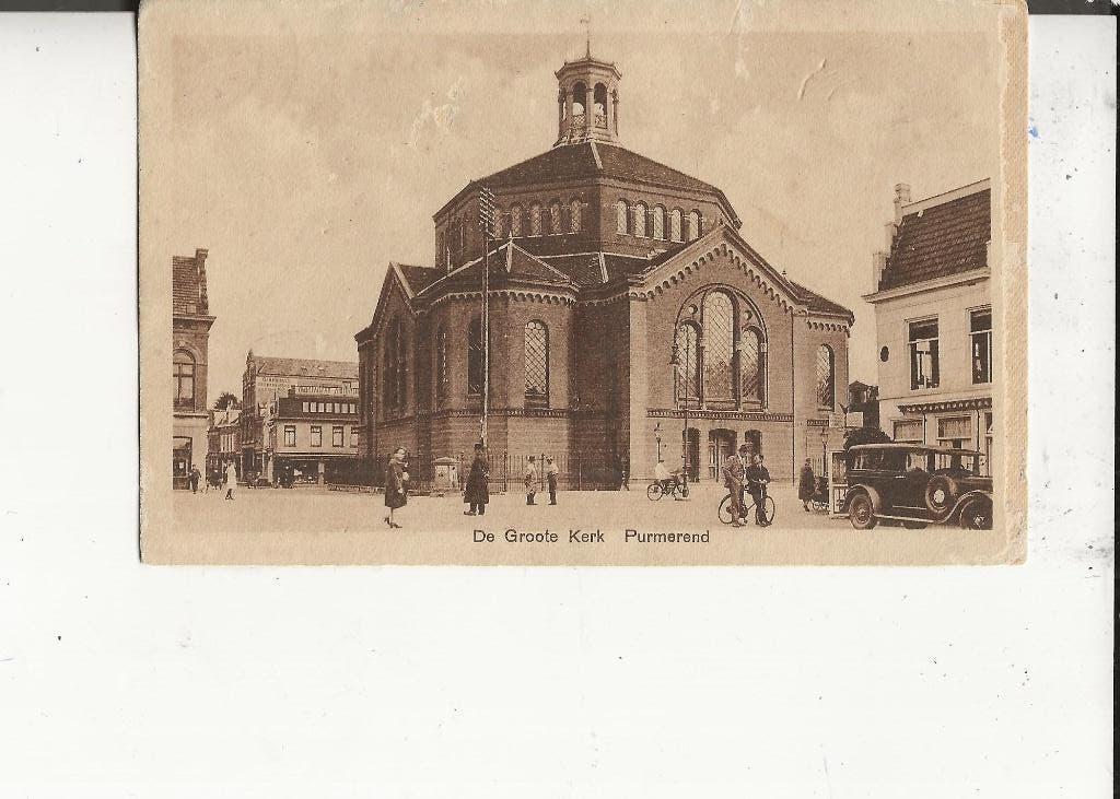 Purmerend de Groote Kerk met Ford Eikenboom, Ophalen of Verzenden, 1920 tot 1940, Gelopen, Noord-Holland