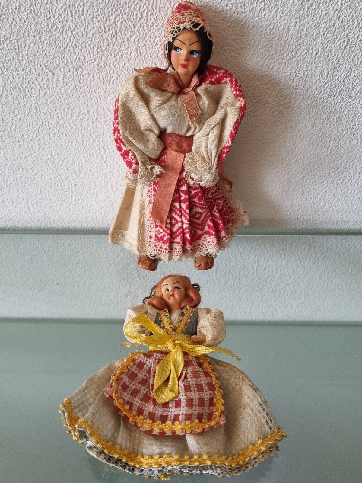 Jrn'50/60, PAPIER-MACHÉ,2xPOPPETJES,Europa,18/14cm,Igvst!, Ophalen of Verzenden