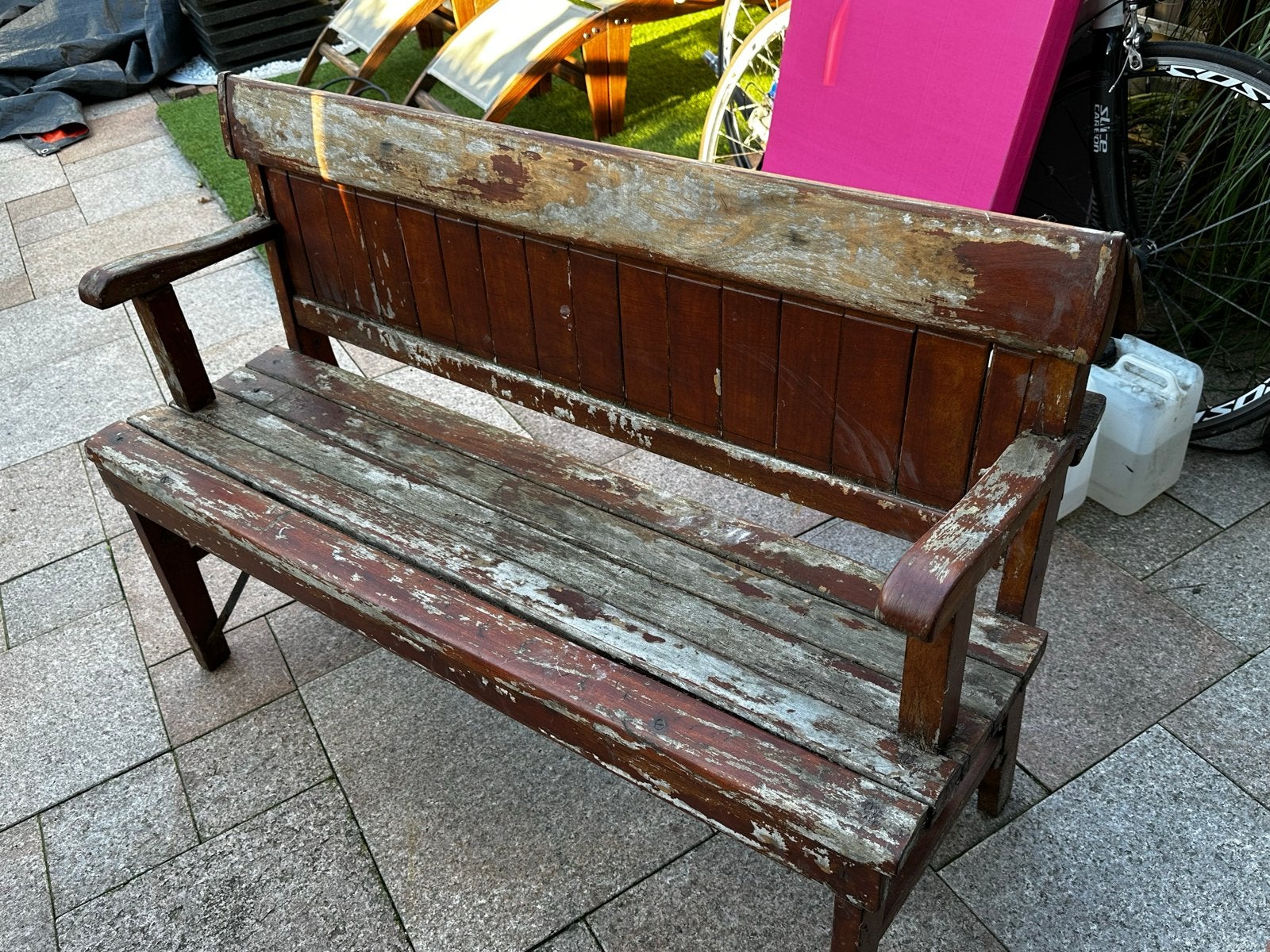 Gratis oude houten tuinbank - opknapper, Ophalen