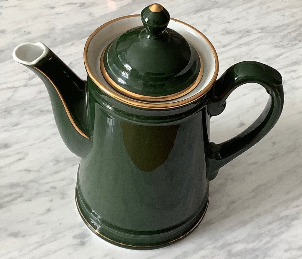 Vintage Koffiepot melkkan Frankrijk groen gouden rand, Gebruikt, Overige merken, Overige typen, Vintage