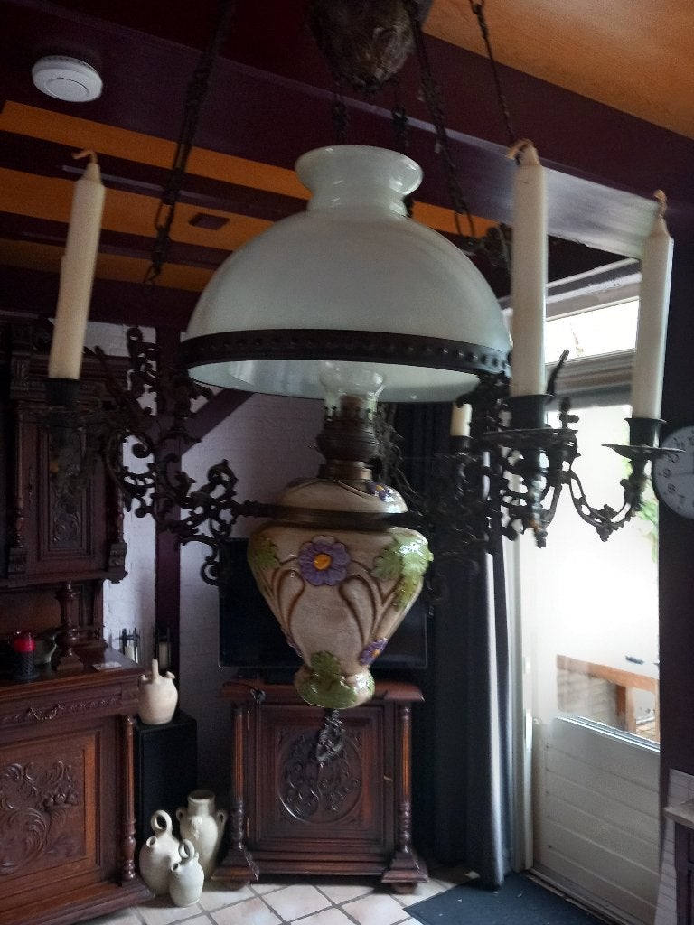 Antieke olielamp kroonluchter Kosmos Brenner, Antiek en Kunst, Antiek | Lampen, Ophalen