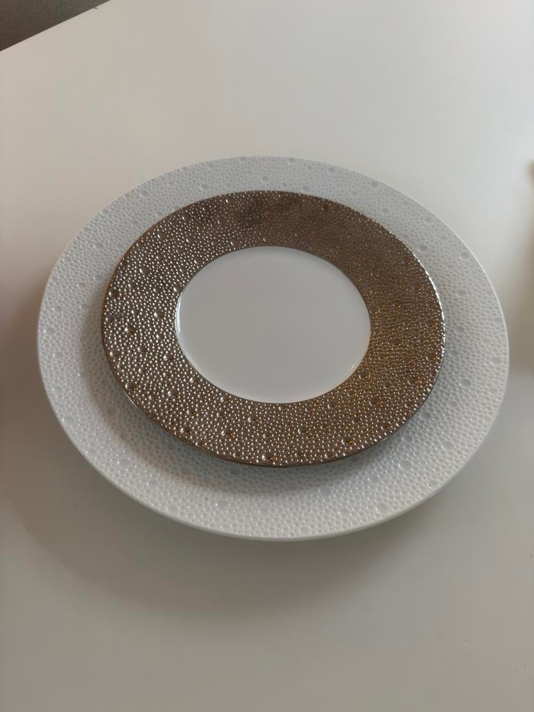 Bernardaud Ecume Limoges servies set wit & platinum nieuw, Ophalen, Zo goed als nieuw, Bord(en), Overige stijlen