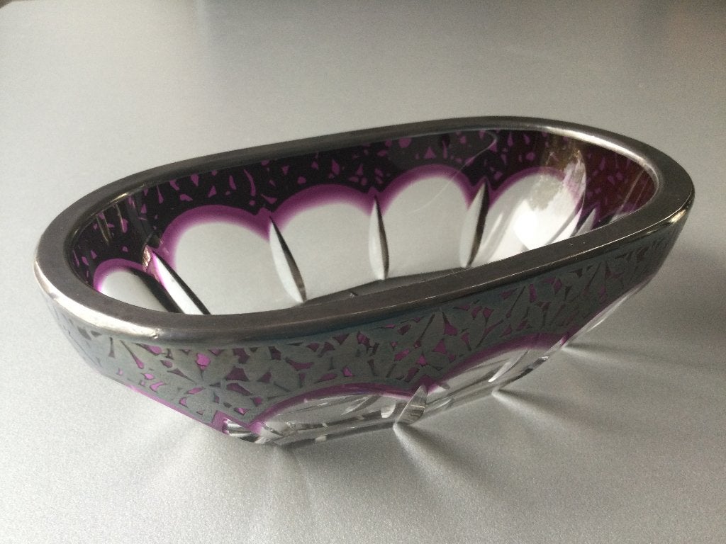Antiek haarspeldenbakje van overlay glass, Antiek en Kunst, Antiek | Glas en Kristal, Ophalen of Verzenden