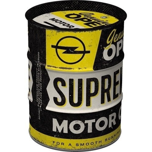 Opel Supreme motor oil reclame spaarpot van metaal deco