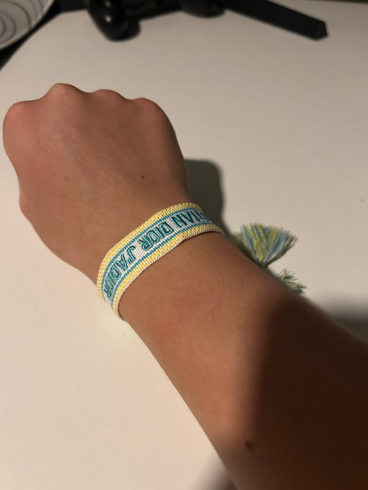 Christian Dior J'ADIOR armband geel/blauw, Ophalen of Verzenden, Zo goed als nieuw, Geel, Overige materialen