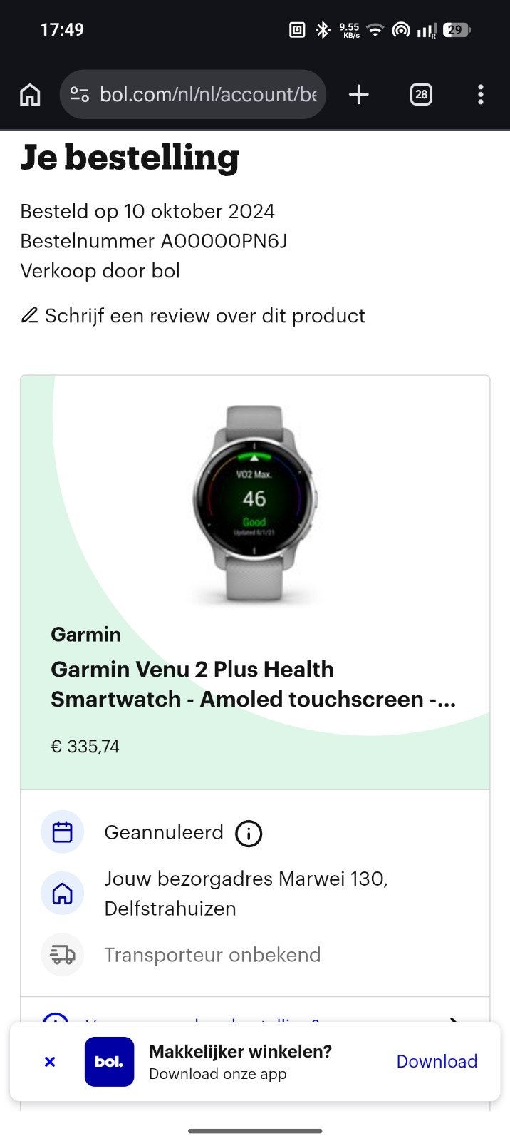 Garmin Venu 2 Plus Health Smartwatch - Amoled touchscreen -, Sieraden, Tassen en Uiterlijk, Ophalen, Zo goed als nieuw, Zwart
