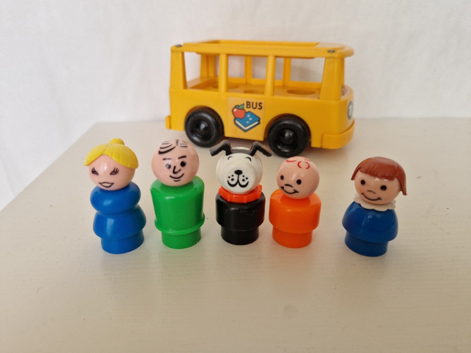 Vintage 1969 Fisher Price Schoolbus met 5 figuren, Kinderen en Baby's, Speelgoed | Fisher-Price, Ophalen of Verzenden, Gebruikt