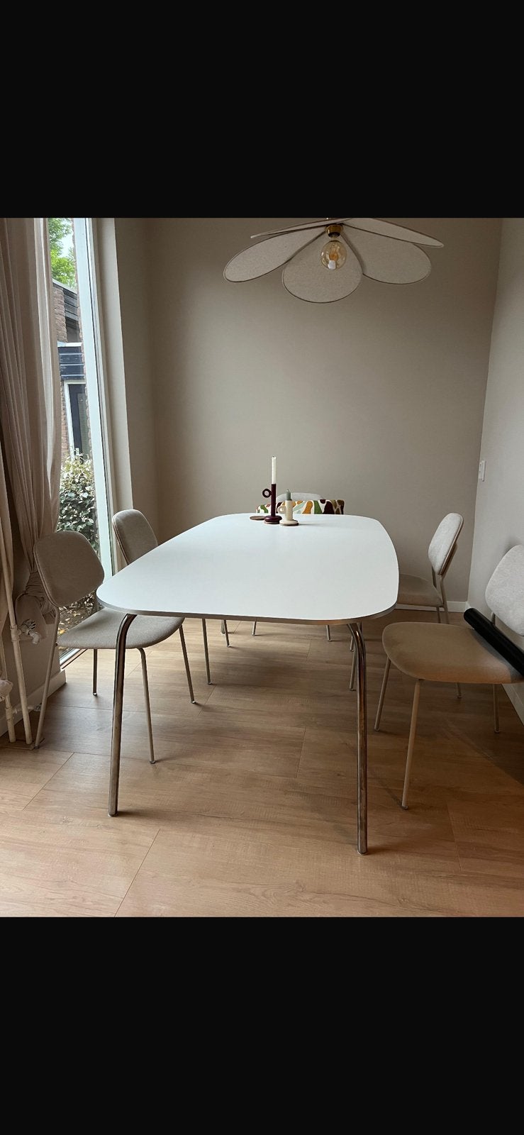 Eetkamertafel wit met stalen, Huis en Inrichting, Tafels | Eettafels, Ophalen, Gebruikt, 200 cm of meer, 50 tot 100 cm