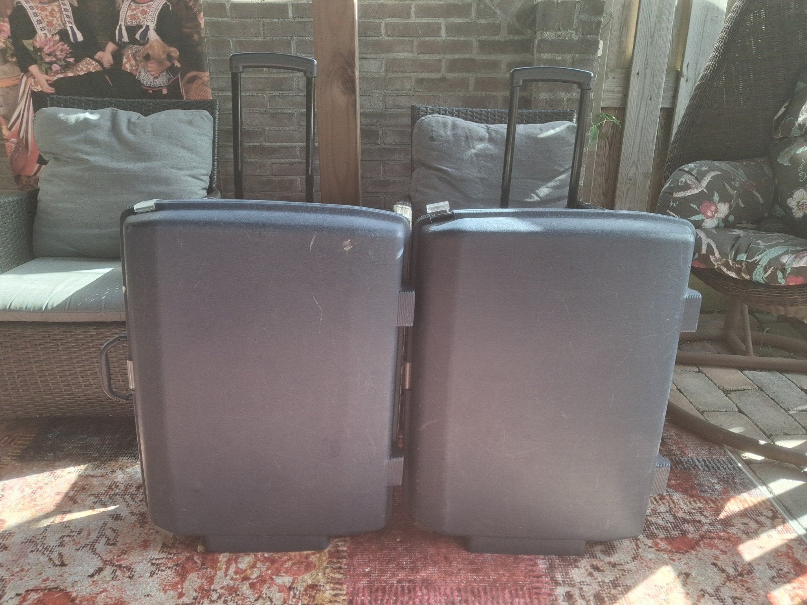 Set van 2 stevige Samsonite reiskoffers met wieltjes, Uitschuifbare handgreep, Gebruikt, Hard kunststof, 35 tot 45 cm