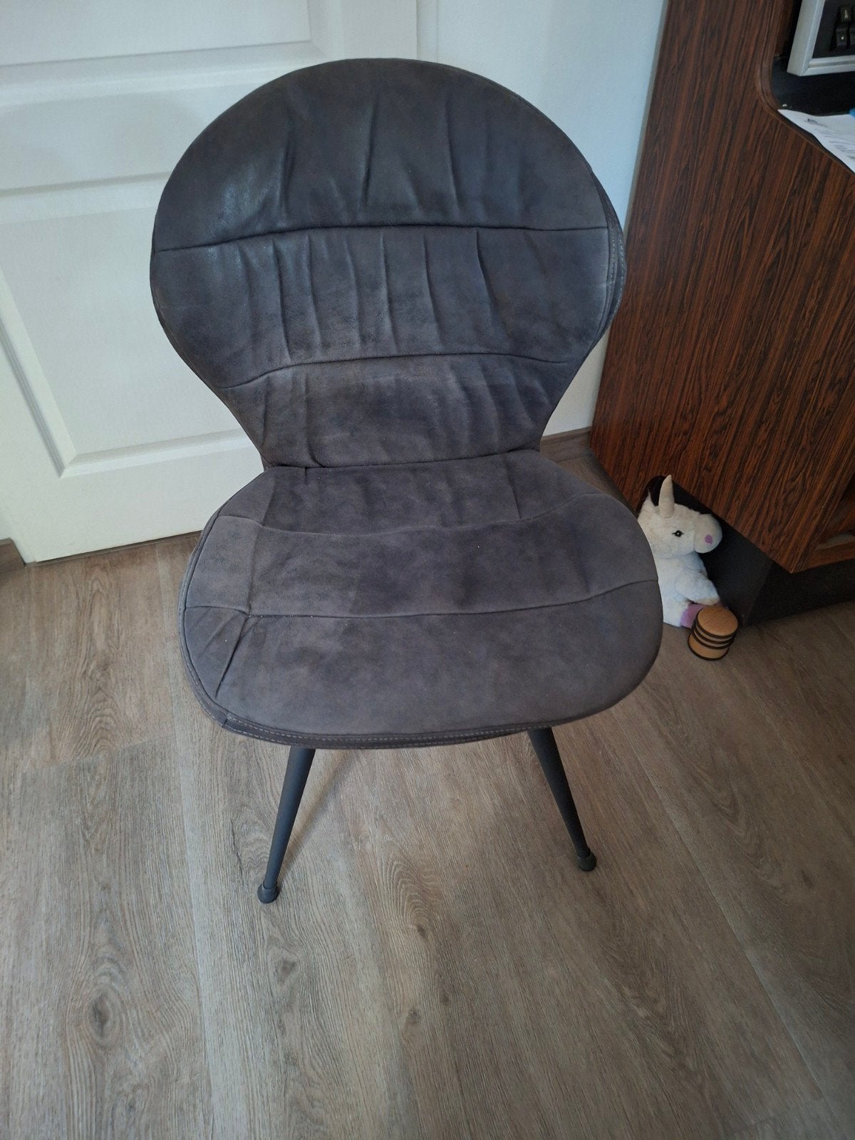 6 Moderne grijze stoel met metalen poten, Huis en Inrichting, Ophalen, Gebruikt, Stof, Vijf, Zes of meer stoelen