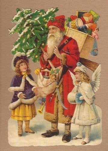 Kerstman met engel en kind poezieplaatjes 5155, Verzamelen, Ophalen of Verzenden