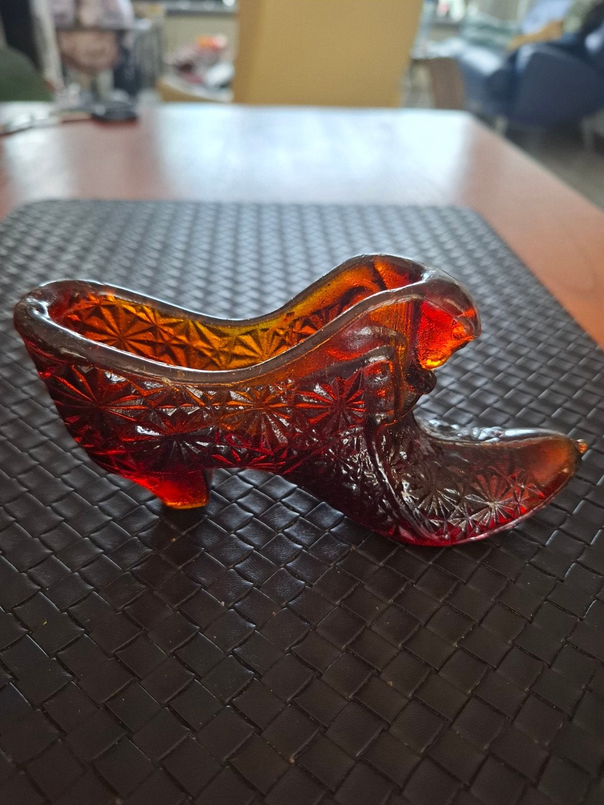 Fenton Amberina Daisy & Button glazen schoentje, Antiek en Kunst, Ophalen of Verzenden