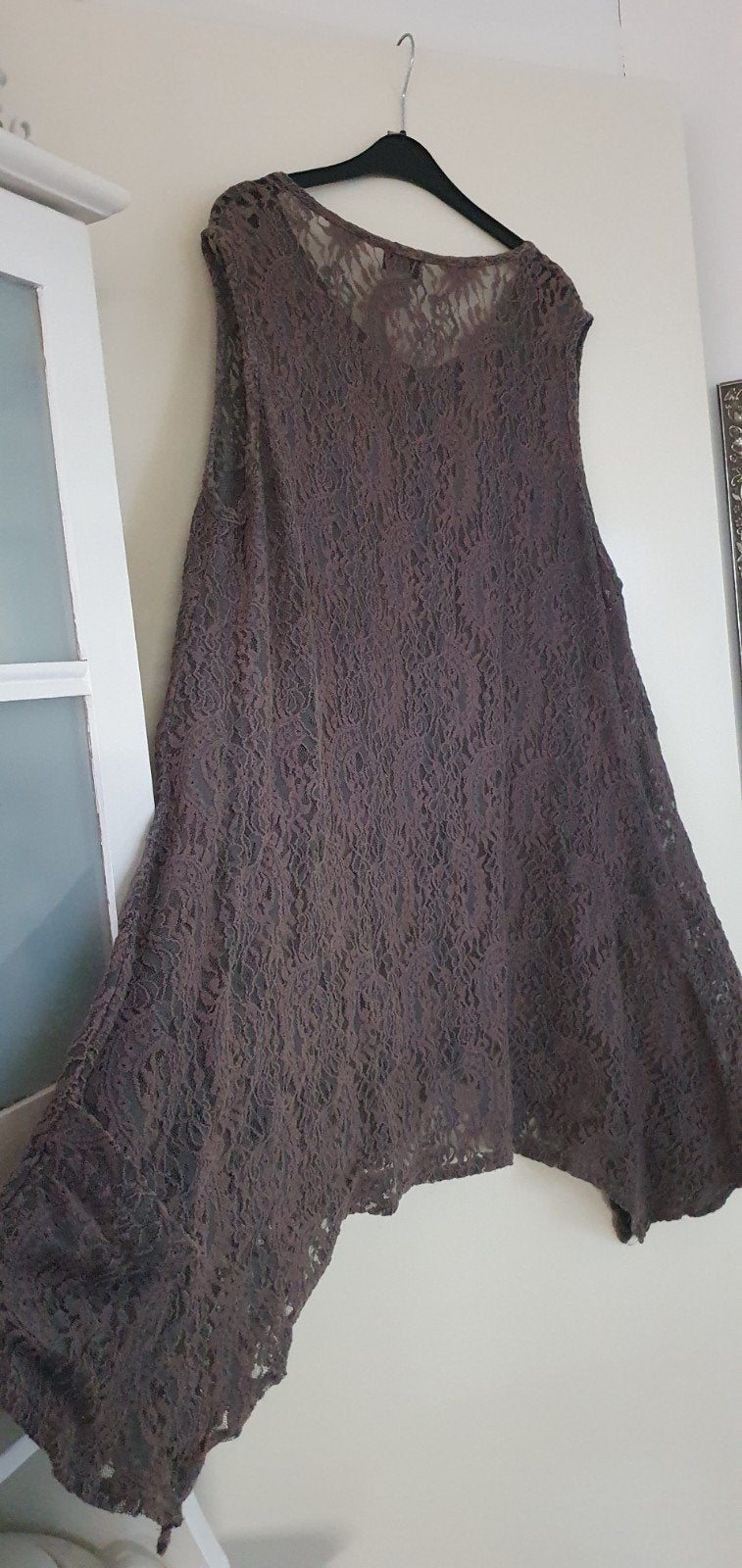 AKH Fashion Germany Asymmetrische Kanten Kant Jurk, Bruin, Maat 46/48 (XL) of groter, Ophalen of Verzenden, Zo goed als nieuw