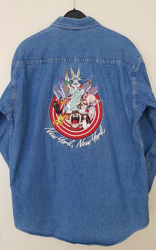 LOONEY TUNES New York 90's vintage denimshirt  maat M/L, Ophalen of Verzenden, Looney Tunes, Zo goed als nieuw, Kleding