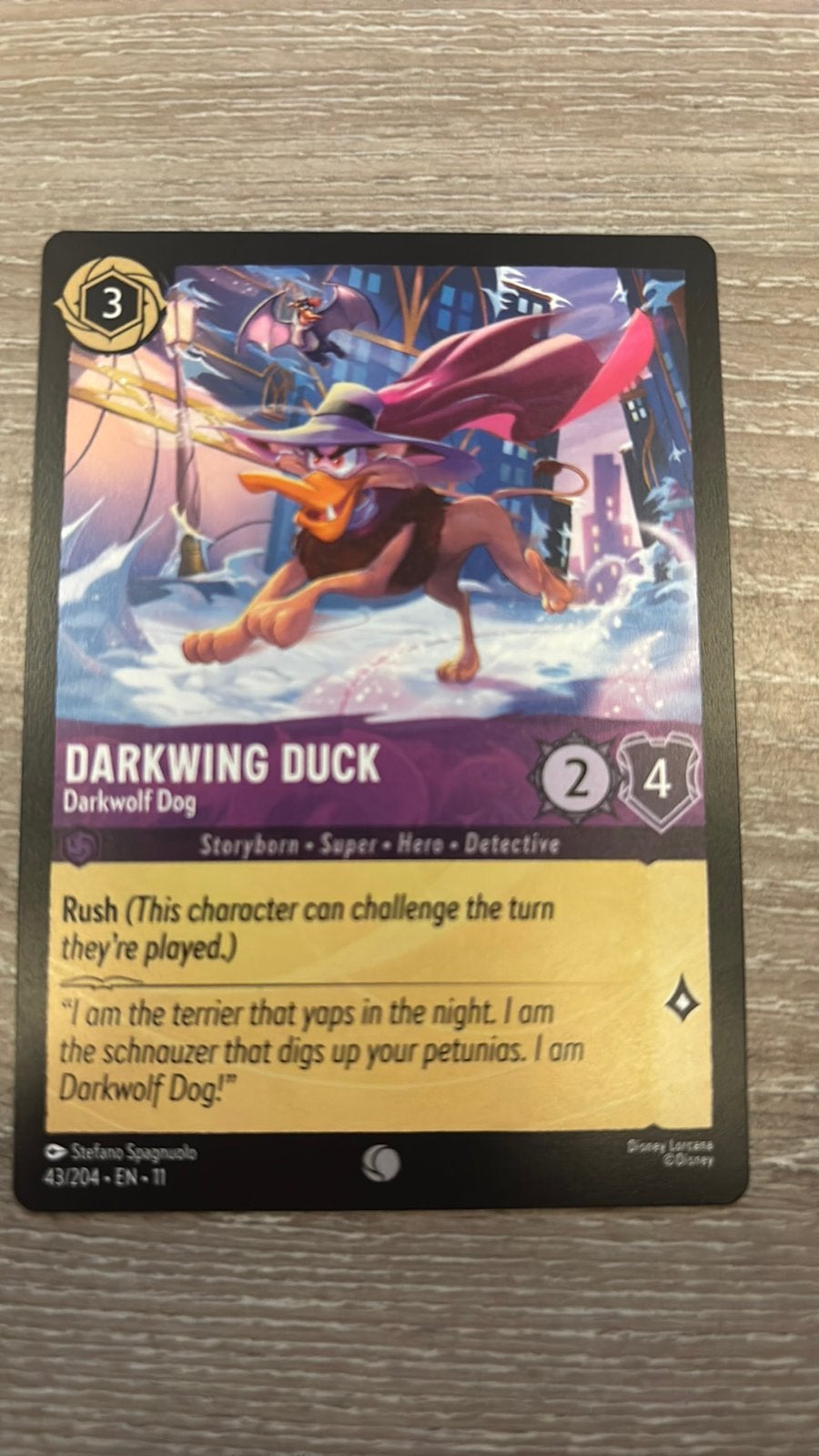 Disney Lorcana Darkwing Duck darkwolf 43-204 11WSP nonfoil, Ophalen of Verzenden, Zo goed als nieuw, Losse kaart