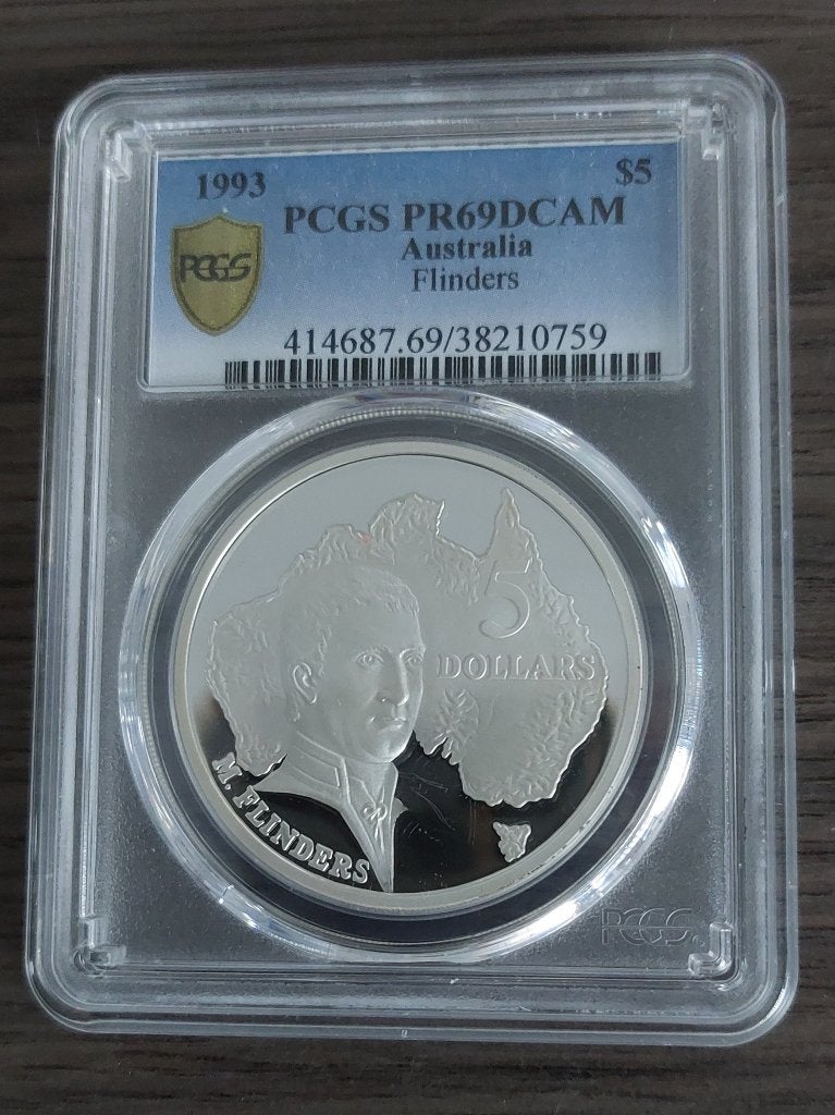 Australië 5 dollars 1993 zilver Flinders PCGS PR69DCAM, Ophalen of Verzenden, Zilver