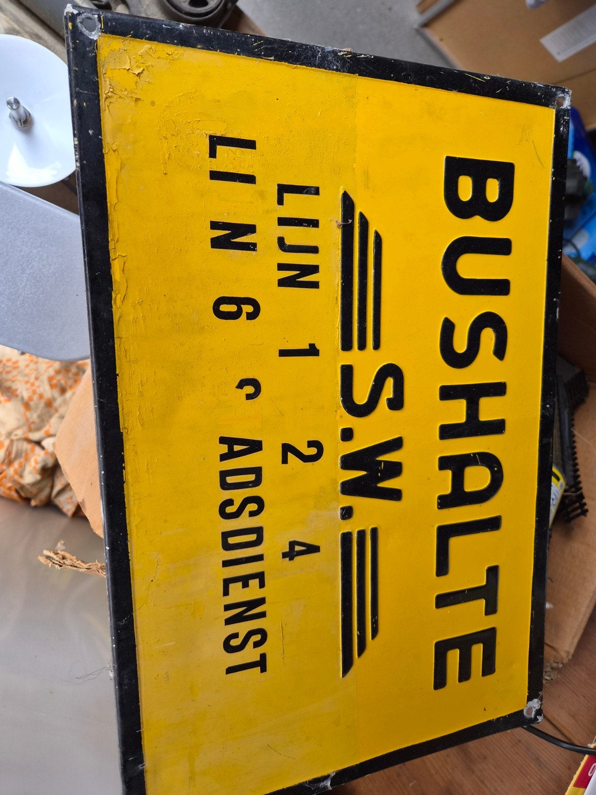 Vintage Bushalte Bord S.W. Lijn 1, 2, 4, 6 - Ads Dienst, Ophalen of Verzenden