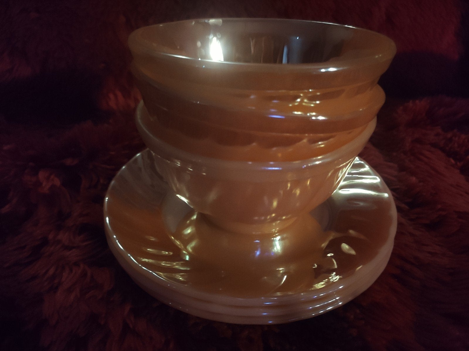 Vintage Peach Lustre schalen + bordjes – 6 stuks, Ophalen of Verzenden