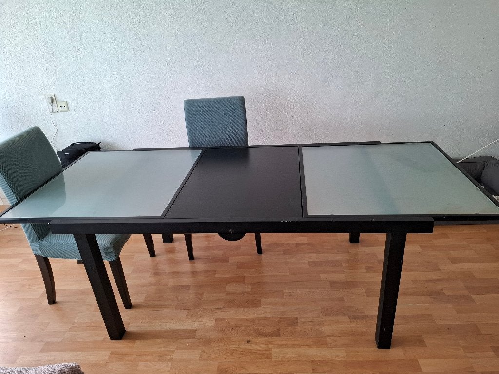 Eettafel met extra tussenstuk voor meer eters, Huis en Inrichting, Tafels | Eettafels, Ophalen, Gebruikt, 50 tot 100 cm, Glas