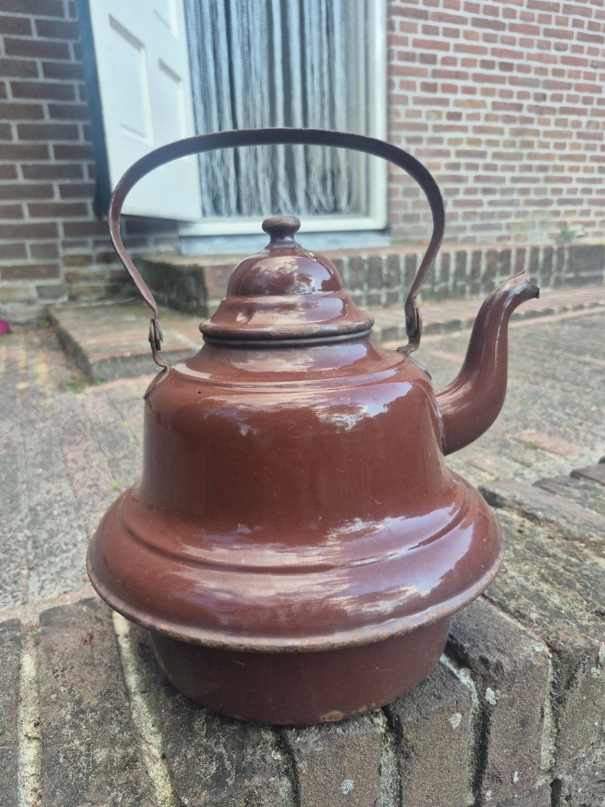 Antieke emaille zakketel - Bruin, Antiek en Kunst, Ophalen