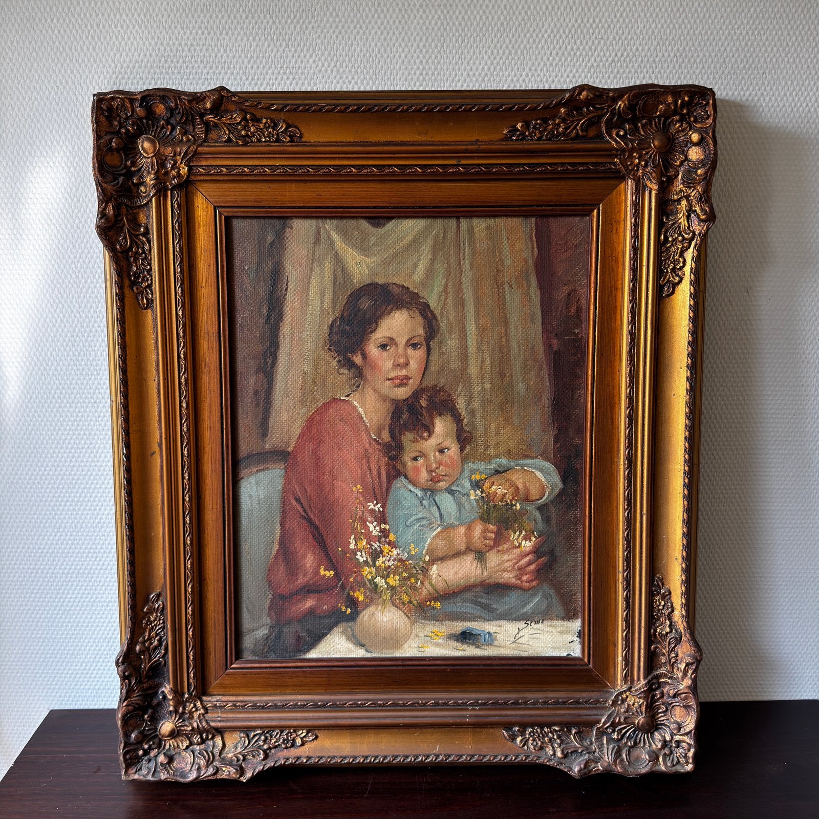 Olieverf Schilderij Luigi Seme, Vrouw met Kind. Italiaans, Ophalen, Olieverf, Portret of Personen, Doek