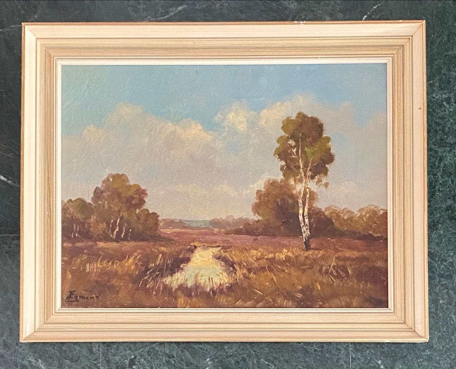 Schilderij Landschap met water en boom - Gesigneerd, Ophalen, Doek, Realistisch, Gesigneerd