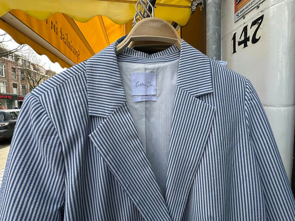 Cotton Club gestreepte katoenen jas XL, Ophalen of Verzenden, Zo goed als nieuw, Maat 46/48 (XL) of groter, Blauw