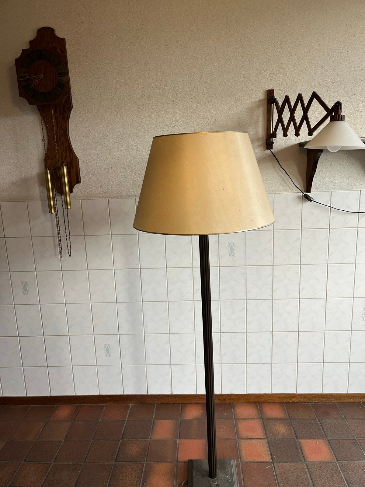 Vintage Staande Lamp met Stoffen Kap - Retro Design, Ophalen