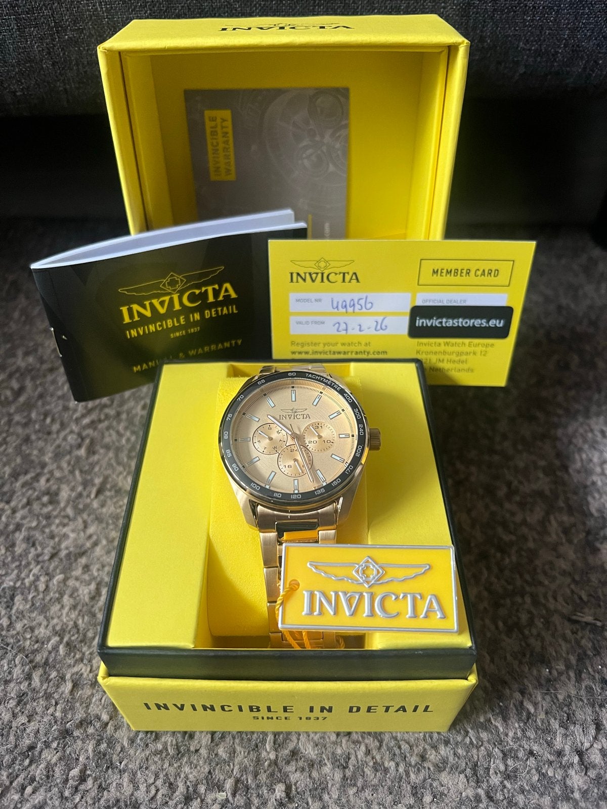 Invicta Polshorloge - Model 49956 - Goudkleurig, Sieraden, Tassen en Uiterlijk, Horloges | Heren, Overige merken, Staal, Polshorloge
